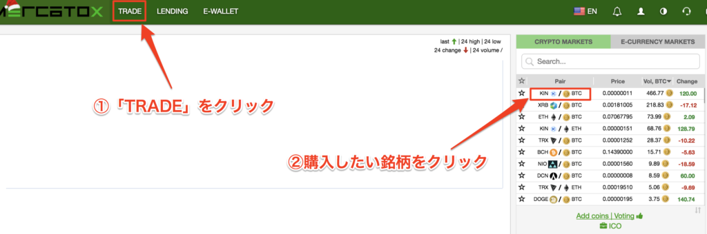 MERCATOX(メルカトックス)でKinを買う