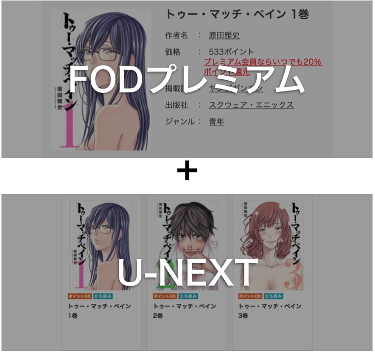 FODプレミアムとU-NEXTを活用すればトゥーマッチペインを無料で読める