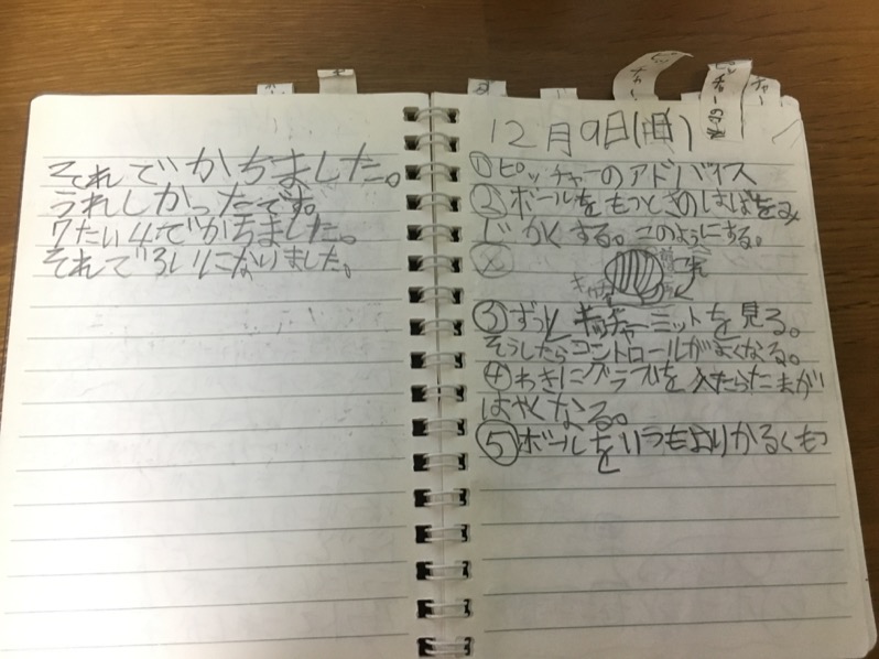 少年野球時代のノート